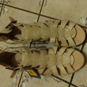 Authentic Leather Caterpillar Strapped Wedged Heels